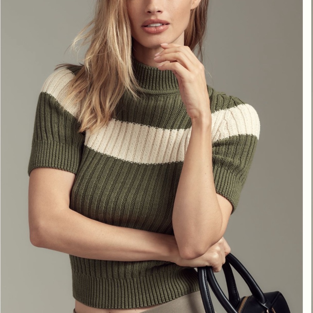 Anthropologie Pilcro Striped Short Sleeve Mock-Neck Sweater - size petite small